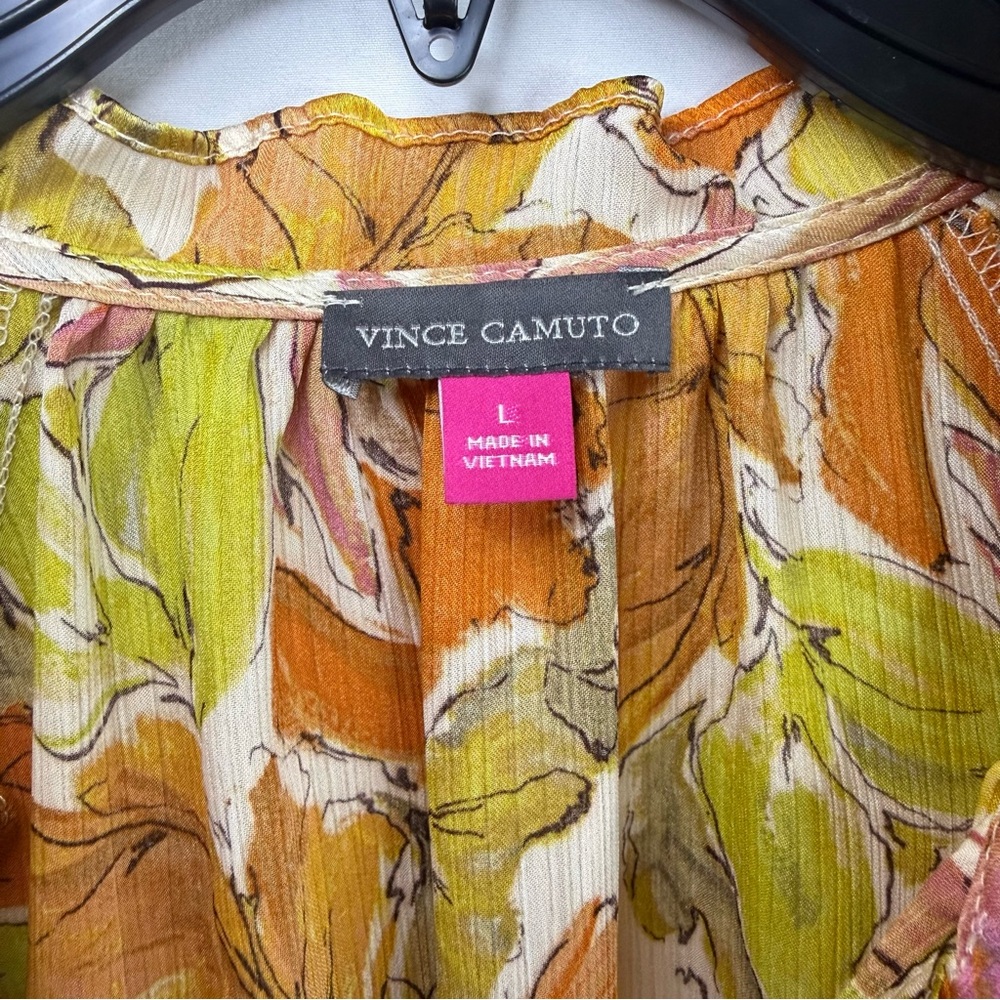 NWT Vince Camuto Raglan Sleeve Split Neck Peasant Blouse Orange Floral, size L - Picture 4 of 7